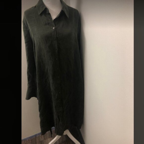 AllSaints Anya Green Shirt Dress Buttoned Sz L - Picture 7 of 9